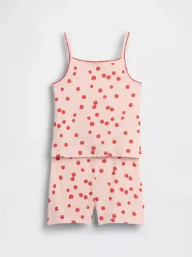 Çocuklar İçin Organik Fırçalanmış Pamuklu Pijama Cami ve Şortlar Seti
