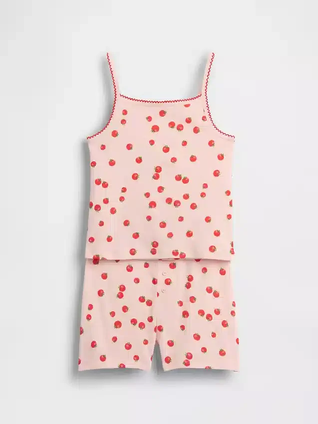 Çocuklar İçin Organik Fırçalanmış Pamuklu Pijama Cami ve Şortlar Seti