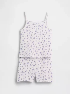 Çocuklar İçin Organik Fırçalanmış Pamuklu Pijama Cami ve Şortlar Seti