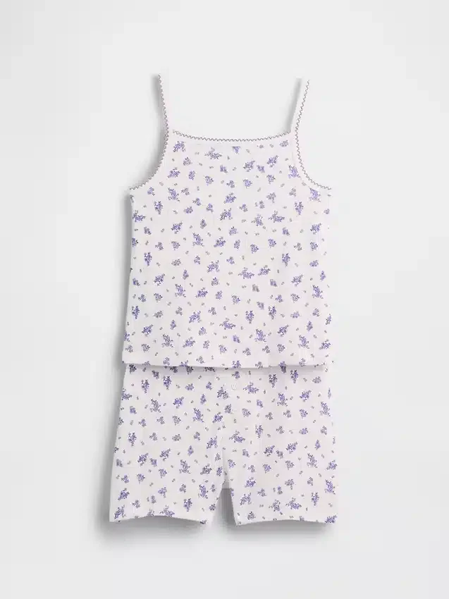 Çocuklar İçin Organik Fırçalanmış Pamuklu Pijama Cami ve Şortlar Seti