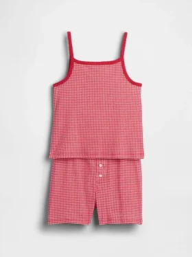 Çocuklar İçin Organik Fırçalanmış Pamuklu Pijama Cami ve Şortlar Seti