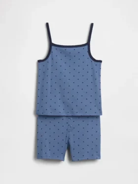 Çocuklar İçin Organik Fırçalanmış Pamuklu Pijama Cami ve Şortlar Seti
