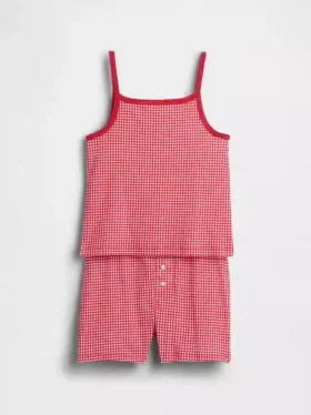 Çocuklar İçin Organik Fırçalanmış Pamuklu Pijama Cami ve Şortlar Seti