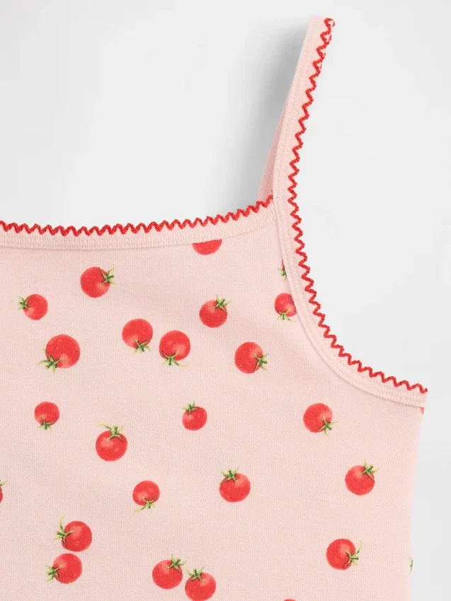 Çocuklar İçin Organik Fırçalanmış Pamuklu Pijama Cami ve Şortlar Seti
