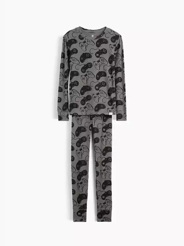 Çocuklar İçin Organik Fırçalanmış Pamuklu Pijama Seti