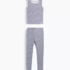 Çocuklar İçin Organik Fırçalanmış Pamuklu Tank ve Tayt Pijama Seti