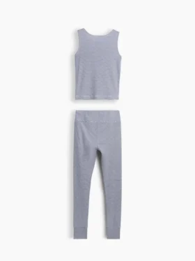 Çocuklar İçin Organik Fırçalanmış Pamuklu Tank ve Tayt Pijama Seti