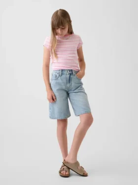 Çocuklar İçin Orta Bel Uzun Kesim Denim Şortlar