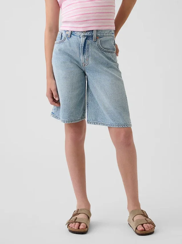 Çocuklar İçin Orta Bel Uzun Kesim Denim Şortlar