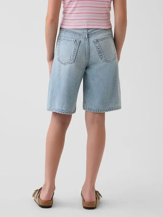 Çocuklar İçin Orta Bel Uzun Kesim Denim Şortlar
