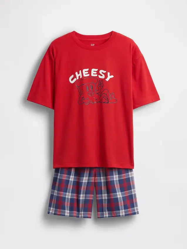 Çocuklar İçin Oversized Geri Dönüştürülmüş Pijama Şort Seti
