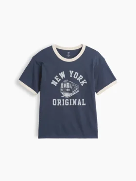 Çocuklar İçin Rahat Kesim New York Desenli Ringer Tişört