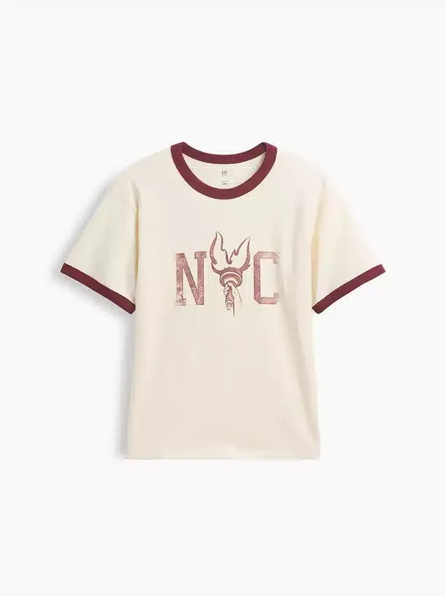 Çocuklar İçin Rahat Kesim New York Desenli Ringer Tişört