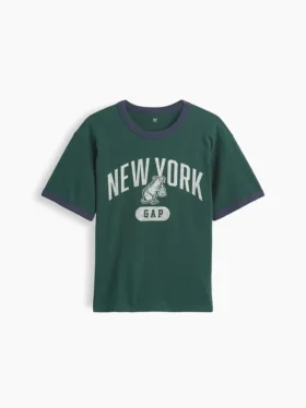 Çocuklar İçin Rahat Kesim New York Desenli Ringer Tişört