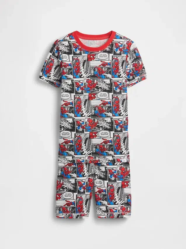 Çocuklar İçin Örgütlü Pamuklu Spider-Man Pijama Şortlar Seti