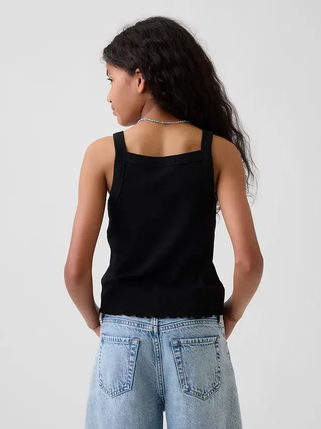 Çocuklar İçin Ribana Kare Yaka Tank Top
