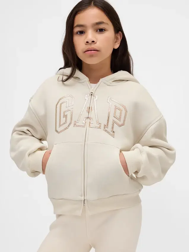 Çocuklar İçin Sherpa Astarlı Grafik Logolu Kapüşonlu Sweatshirt