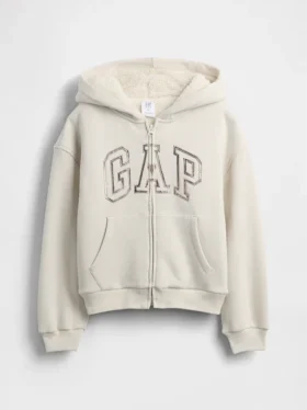 Çocuklar İçin Sherpa Astarlı Grafik Logolu Kapüşonlu Sweatshirt