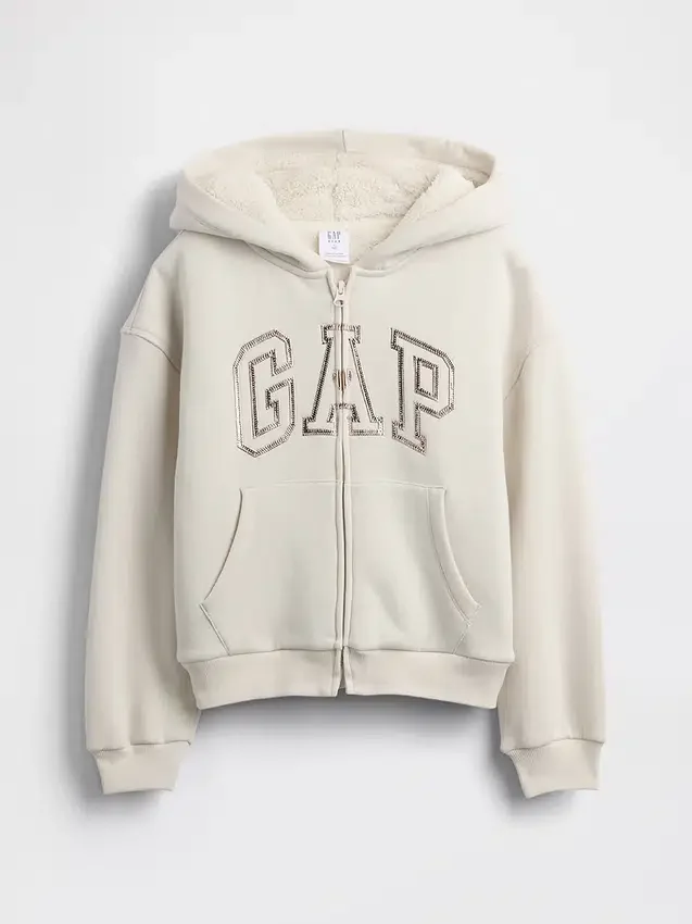Çocuklar İçin Sherpa Astarlı Grafik Logolu Kapüşonlu Sweatshirt