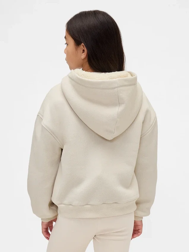 Çocuklar İçin Sherpa Astarlı Grafik Logolu Kapüşonlu Sweatshirt