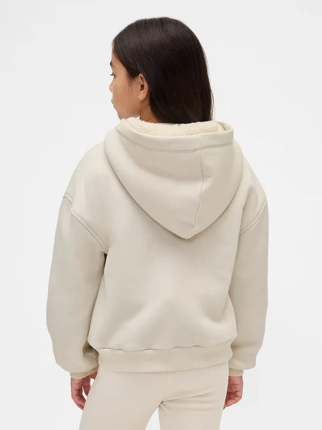 Çocuklar İçin Sherpa Astarlı Grafik Logolu Kapüşonlu Sweatshirt