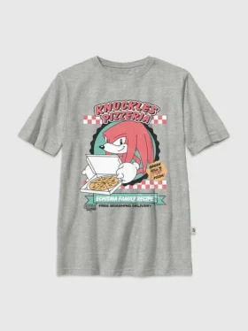 Çocuklar İçin Sonic the Hedgehog Knuckles Pizza Desenli Tişört