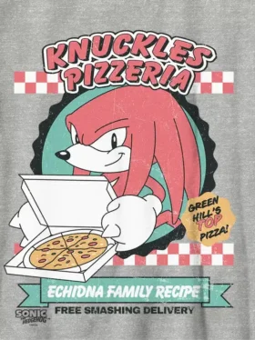 Çocuklar İçin Sonic the Hedgehog Knuckles Pizza Desenli Tişört