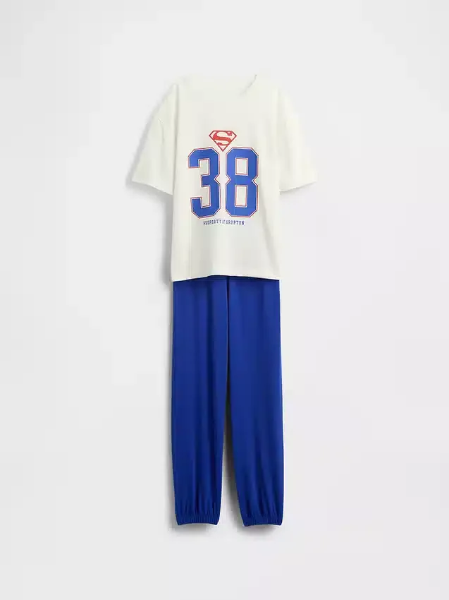 Çocuklar İçin Süpermen Oversized Geri Dönüştürülmüş Pijama Jogger Takımı