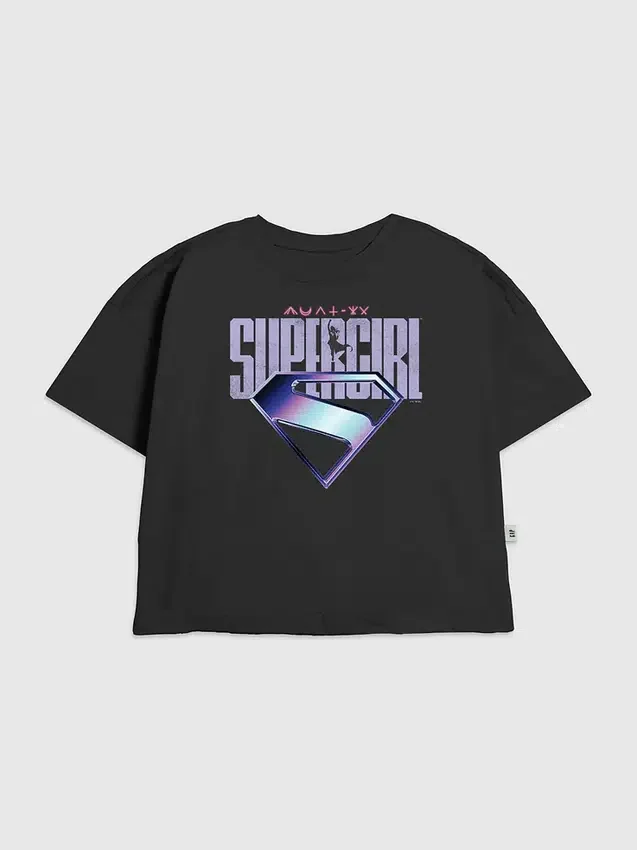 Çocuklar İçin Supergirl Mor Logo Grafik Tişört