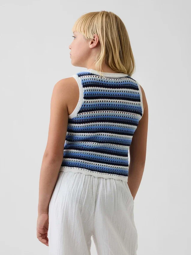 Çocuklar İçin Tığ İşi Çizgili Tank Top