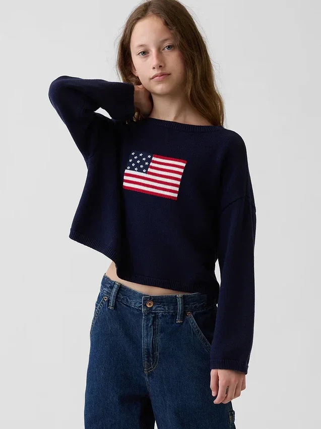 Çocuklar İçin Tığ İşi Oversized Americana Kazak