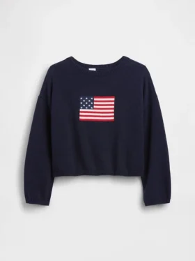 Çocuklar İçin Tığ İşi Oversized Americana Kazak