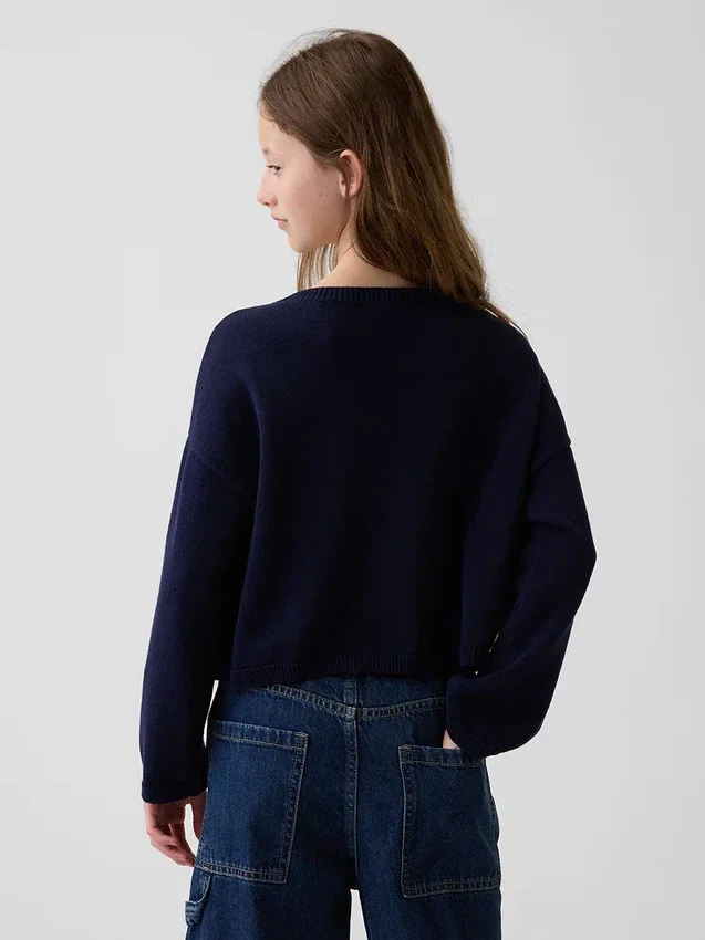 Çocuklar İçin Tığ İşi Oversized Americana Kazak