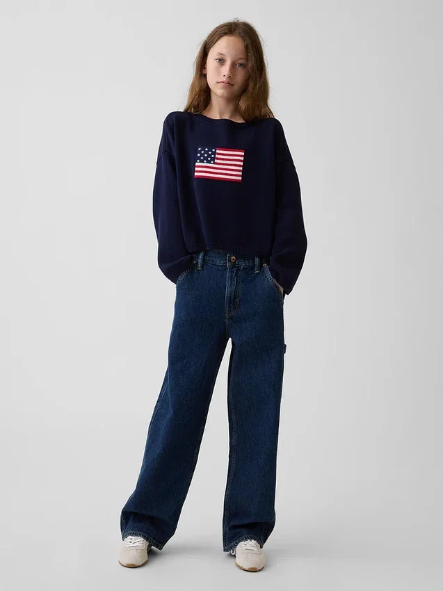 Çocuklar İçin Tığ İşi Oversized Americana Kazak
