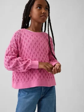 Çocuklar İçin Tığ İşi Oversized Bisiklet Yaka Kazak