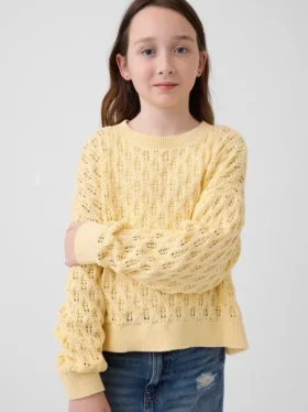 Çocuklar İçin Tığ İşi Oversized Bisiklet Yaka Kazak