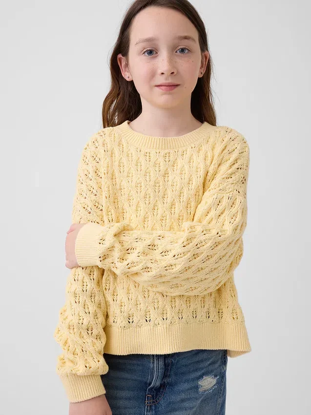 Çocuklar İçin Tığ İşi Oversized Bisiklet Yaka Kazak