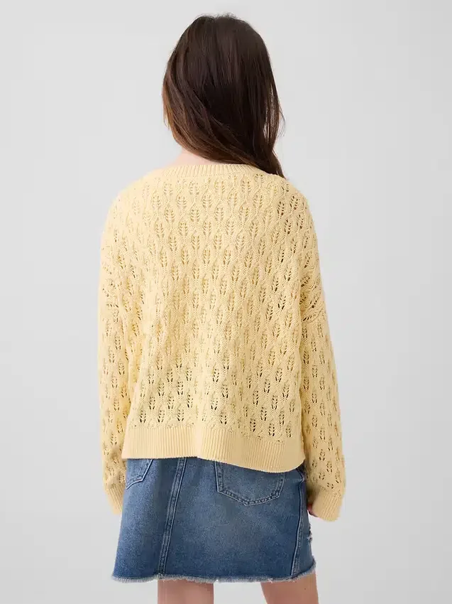 Çocuklar İçin Tığ İşi Oversized Bisiklet Yaka Kazak