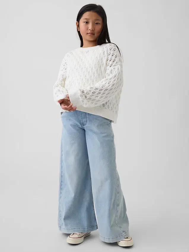 Çocuklar İçin Tığ İşi Oversized Bisiklet Yaka Kazak