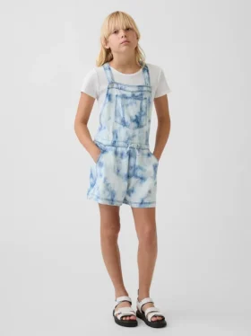 Çocuklar İçin Tie-Dye Denim Gevşek Kesim Şortlu Tulum