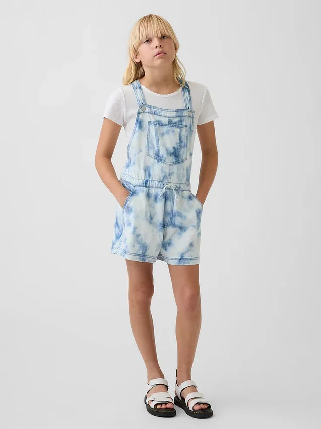 Çocuklar İçin Tie-Dye Denim Gevşek Kesim Şortlu Tulum