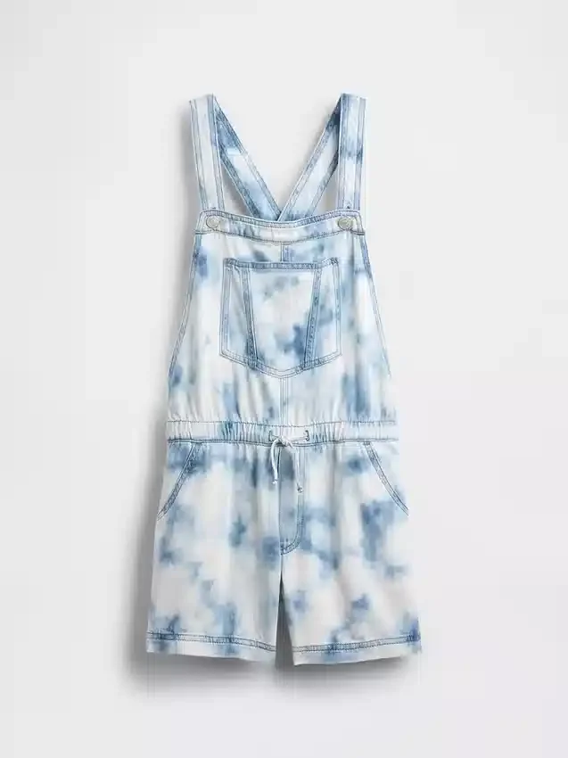 Çocuklar İçin Tie-Dye Denim Gevşek Kesim Şortlu Tulum