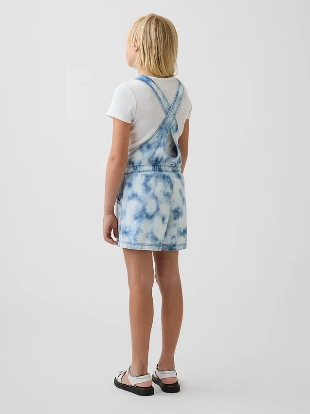 Çocuklar İçin Tie-Dye Denim Gevşek Kesim Şortlu Tulum