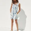 Çocuklar İçin Tie-Dye Denim Gevşek Kesim Şortlu Tulum
