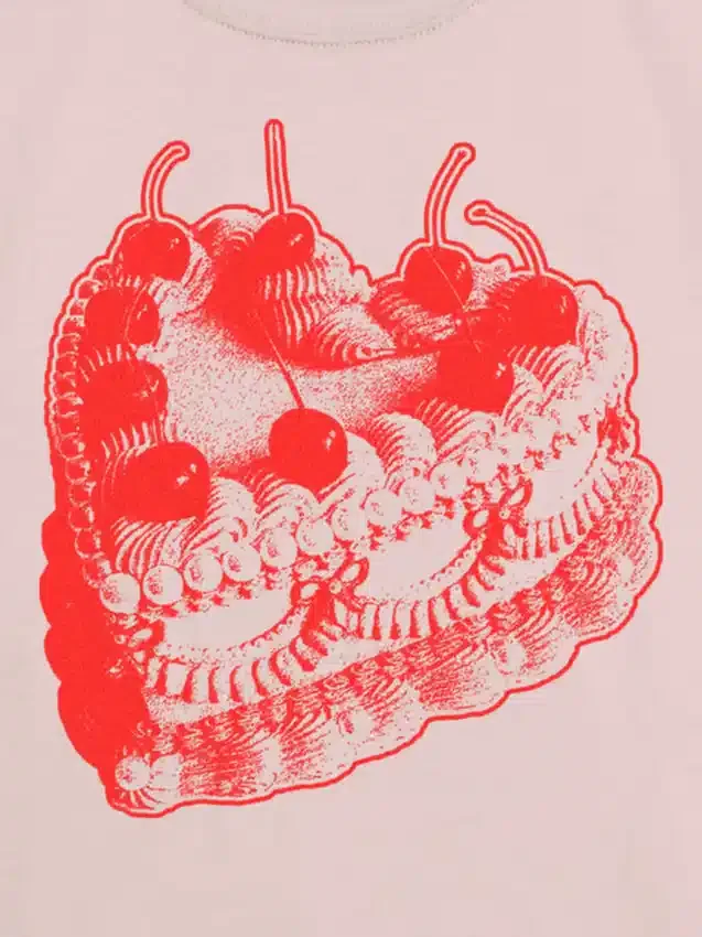 Çocuklar İçin Vintage Kalp Pastalı Grafik Tişört