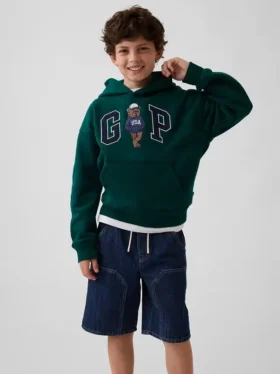 Çocuklar İçin Vintagesoft Bol Kesim Brannan Bear Logolu Kapüşonlu Sweatshirt