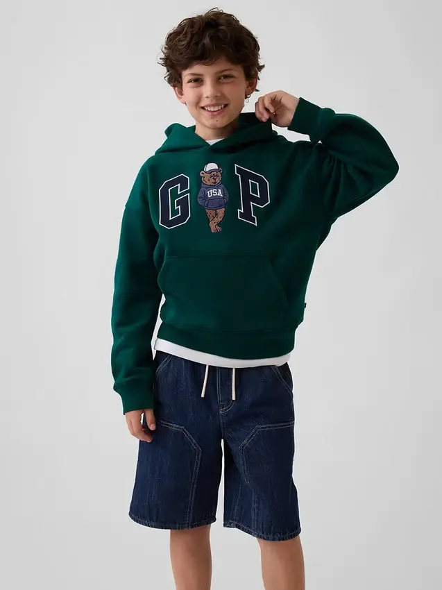 Çocuklar İçin Vintagesoft Bol Kesim Brannan Bear Logolu Kapüşonlu Sweatshirt