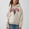Çocuklar İçin Vintagesoft Bol Kesim Brannan Bear Logolu Kapüşonlu Sweatshirt