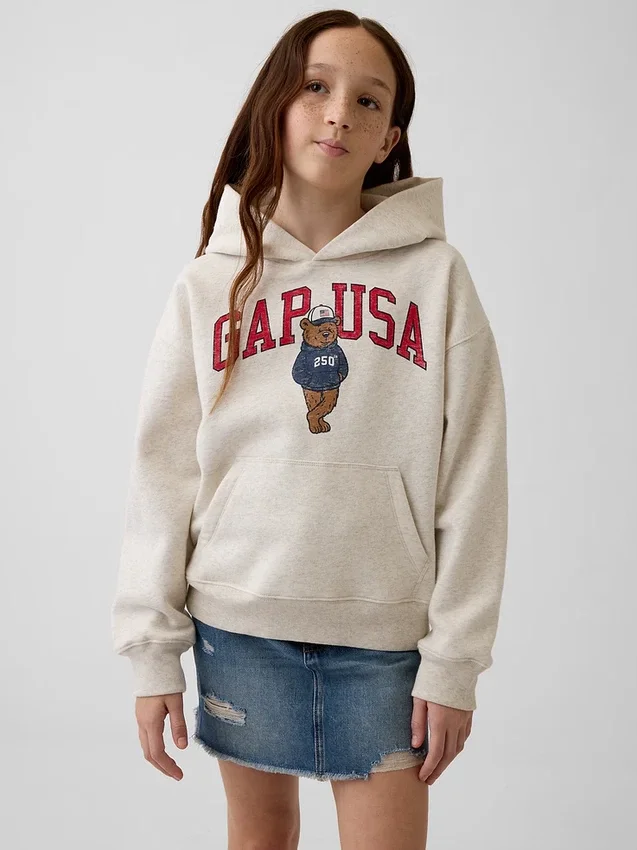 Çocuklar İçin Vintagesoft Bol Kesim Brannan Bear Logolu Kapüşonlu Sweatshirt