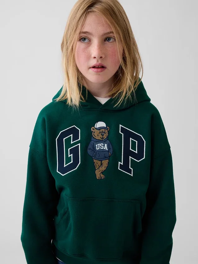 Çocuklar İçin Vintagesoft Bol Kesim Brannan Bear Logolu Kapüşonlu Sweatshirt